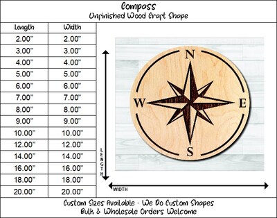 Nautical Compass 1 Unfinished Wood Shape Blank Laser Engraved Cut Out Woodcraft Craft Supply COM-001 - image2